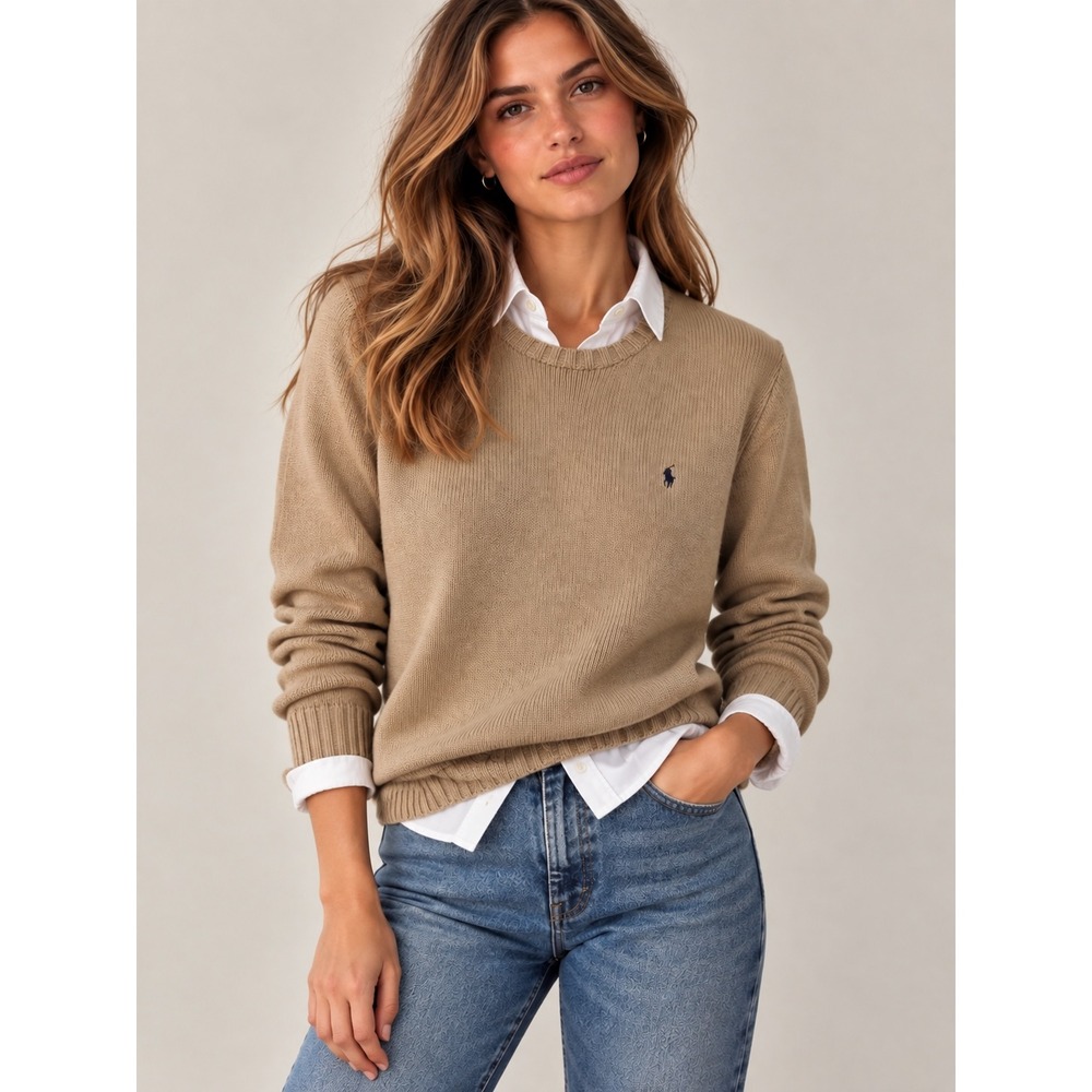 Vintage Polo Ralph Lauren Camel 100% Cotton Old Money Heritage Sweater, M